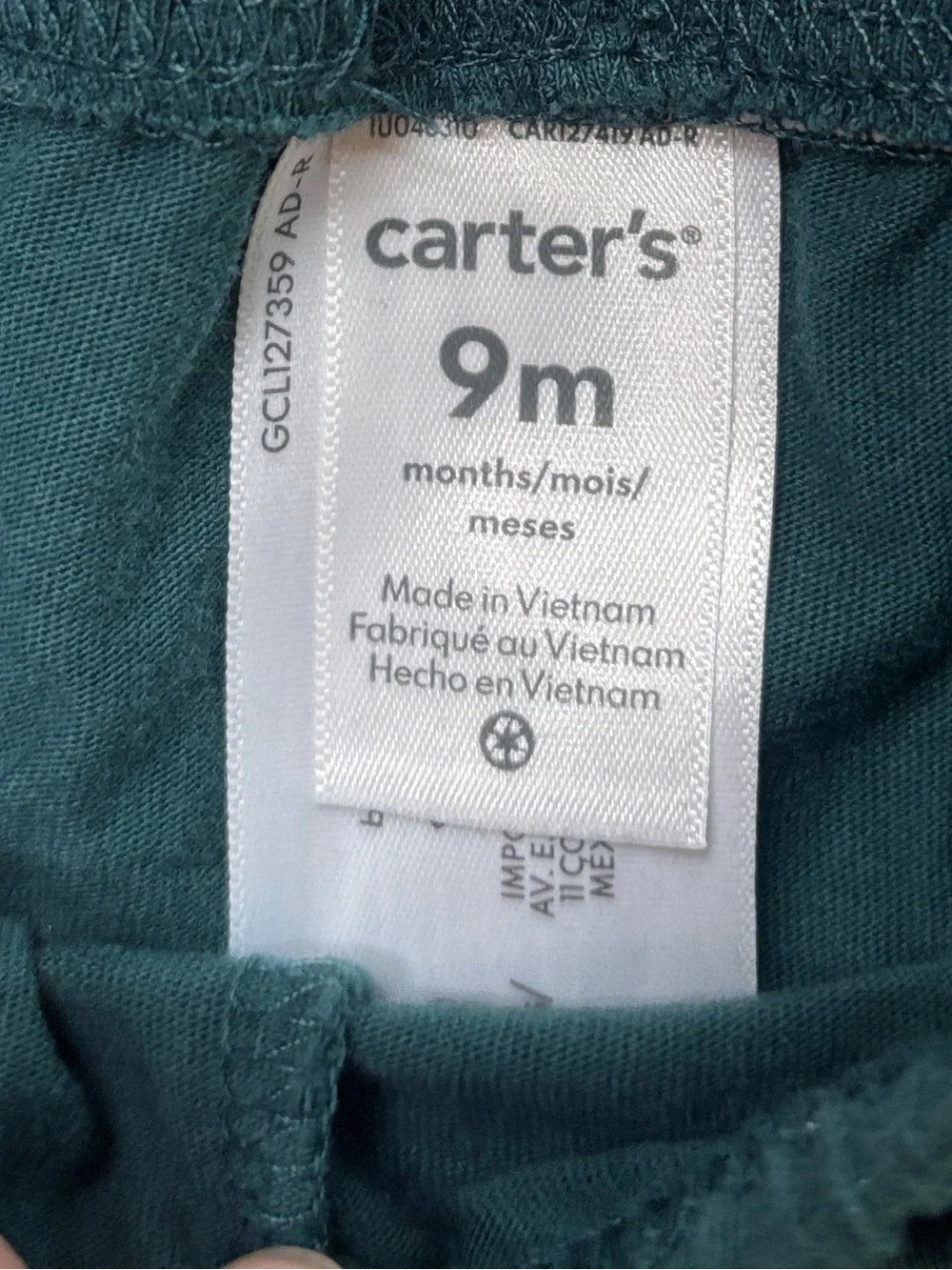 Carter’s Baby Girl 2 Piece Outfit Gray Printed Tunic Bodysuit Teal Pants 9M